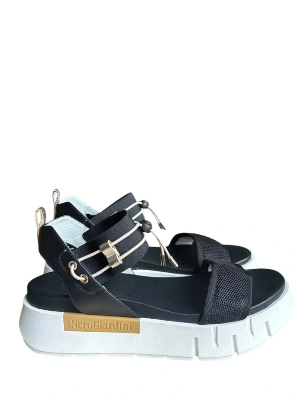 NEROGIARDINI Chey Bungee Platform Flat Sandal - Black size 40/US10